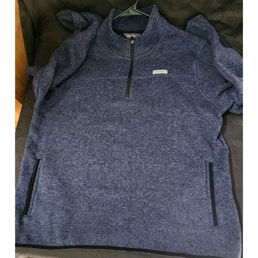 Eddie Bauer Mens‎ 1/4 Zip Pullover Long  Sweater Fleece Navy Blue Size XL EUC